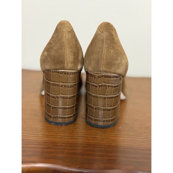 J. McLaughlin Beatrice Toasted Coconut Brown Suede Block Heels Pumps Sz 8.5 - Picture 3 of 8